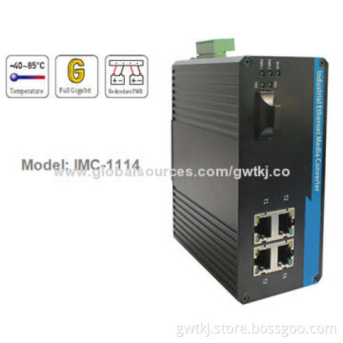 Gigabit industrial Ethernet media converter, IP40 protection, compliant w/ EMC industrial standard
